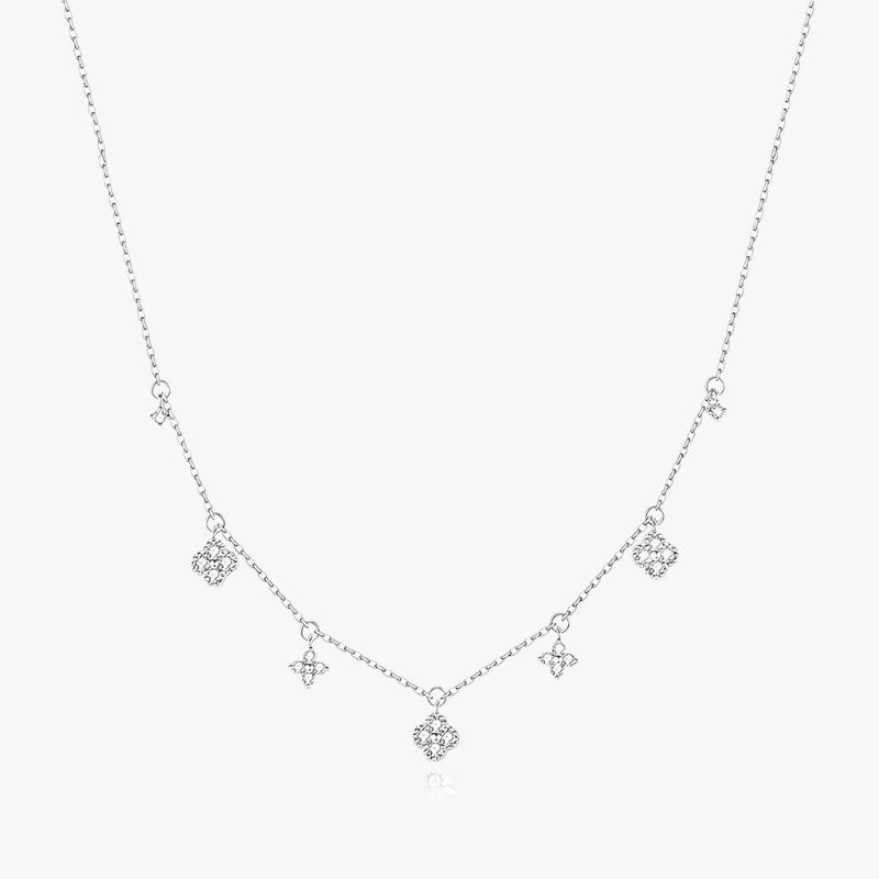 Four Leaf Clover Mixed Pave Diamond Necklace