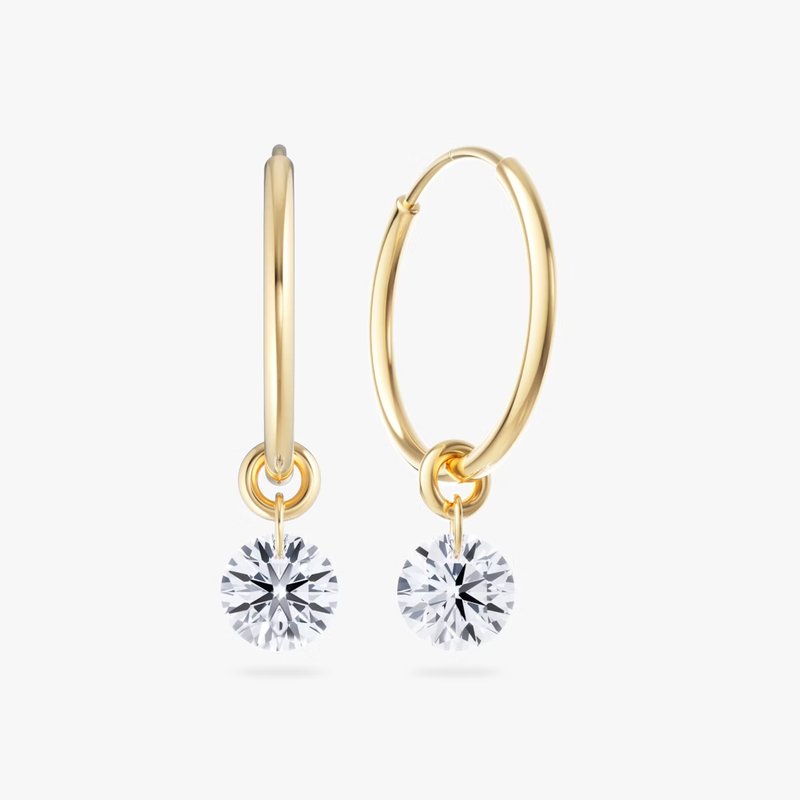 Floating Solitaire Diamond Huggie Hoops