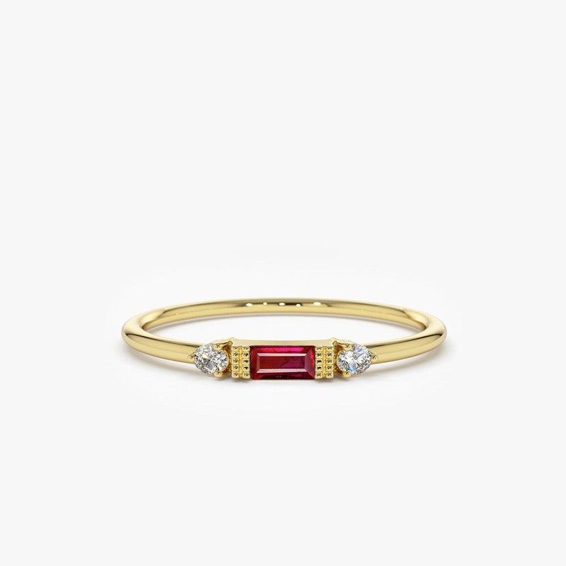 18K Baguette Ruby With Diamond Ring - Intou