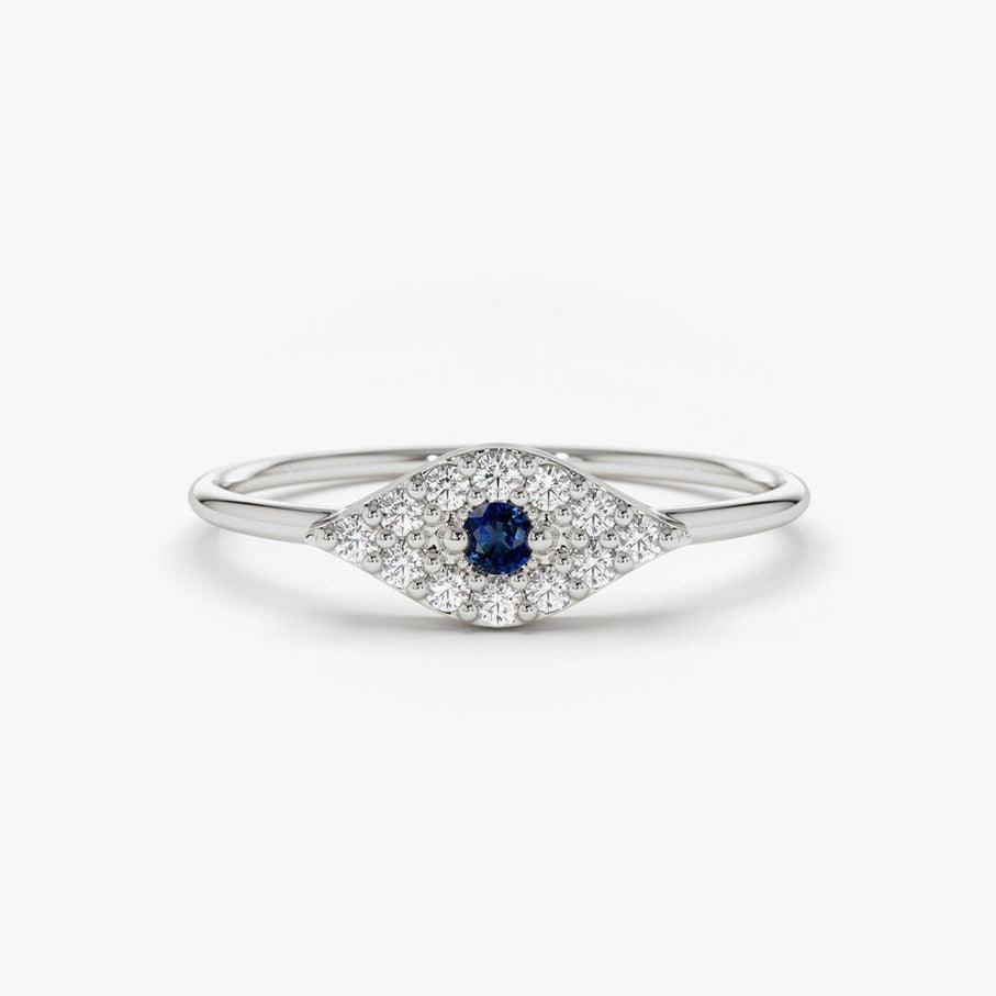 18K Gold Diamond And Sapphire Evil Eye Ring - Intou