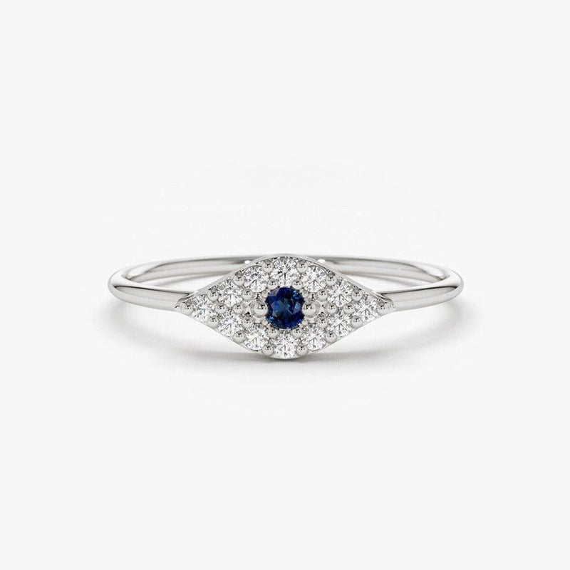 18K Gold Diamond And Sapphire Evil Eye Ring - Intou