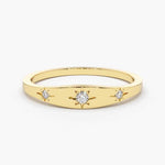 18K Gold Star Setting 3 Diamonds Stacking Ring - Intou