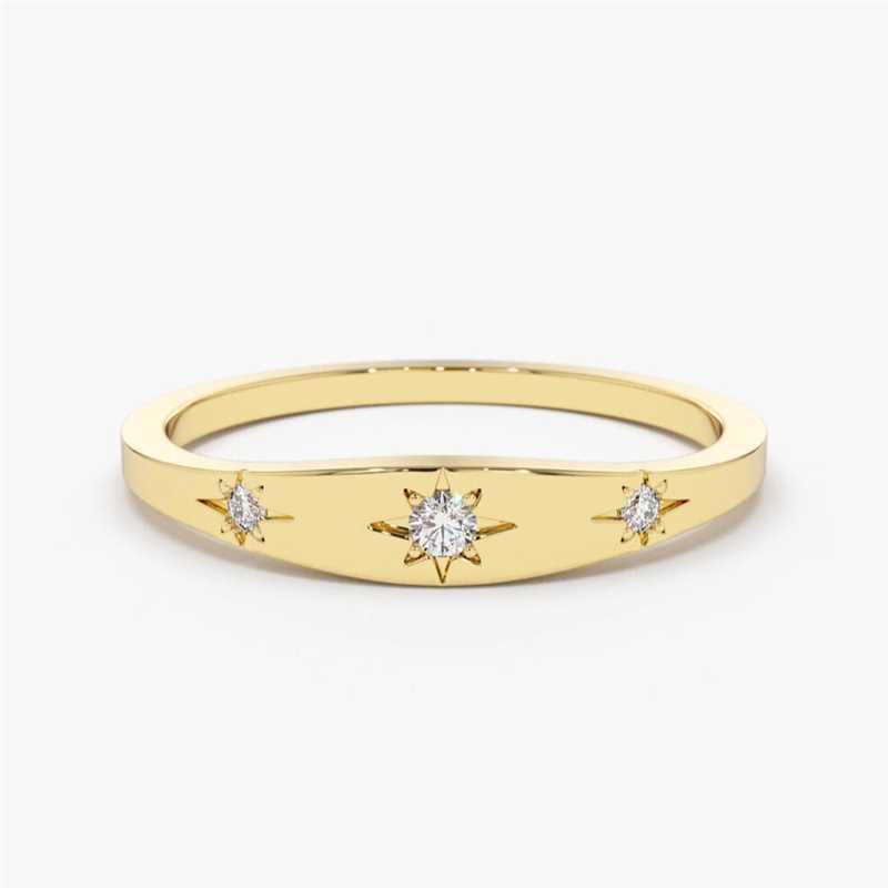 18K Gold Star Setting 3 Diamonds Stacking Ring - Intou