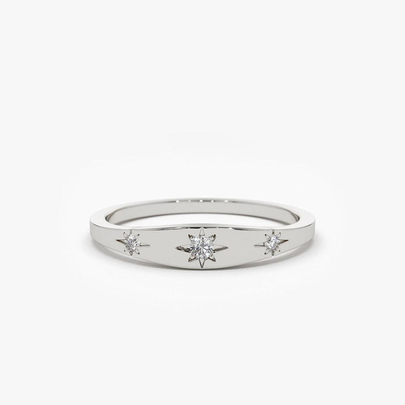 18K Gold Star Setting 3 Diamonds Stacking Ring - Intou