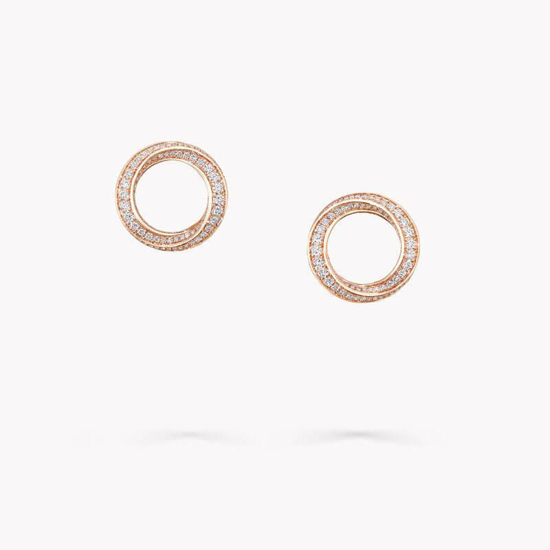 18K Rose Gold Twisted Diamond Hoop Earrings - Intou