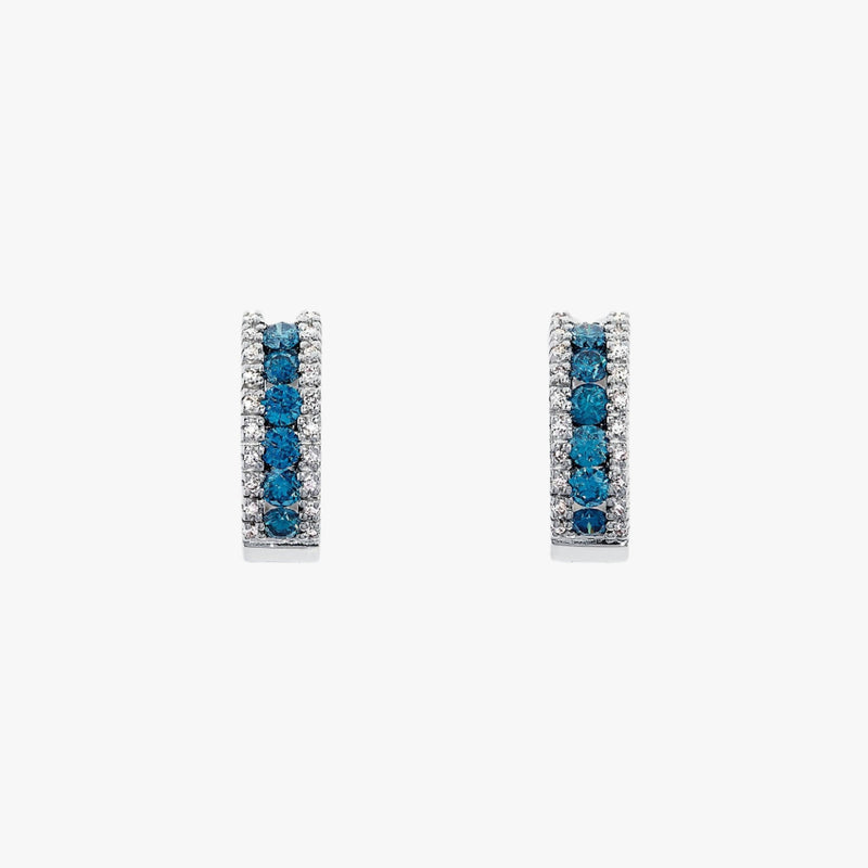 18K White Gold Blue & White Diamond Hoop Earrings - Intou