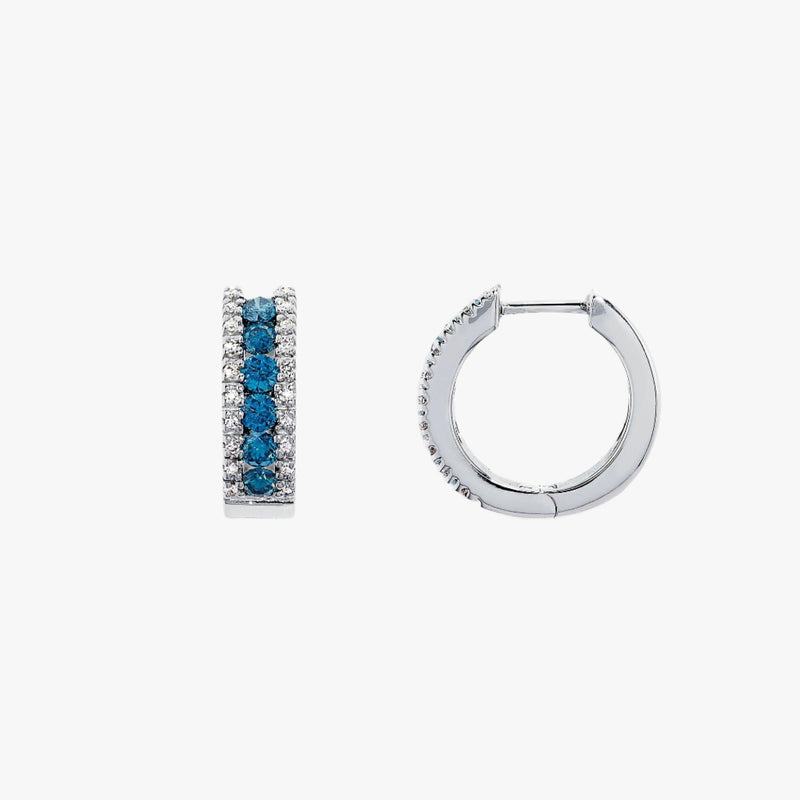 18K White Gold Blue & White Diamond Hoop Earrings - Intou