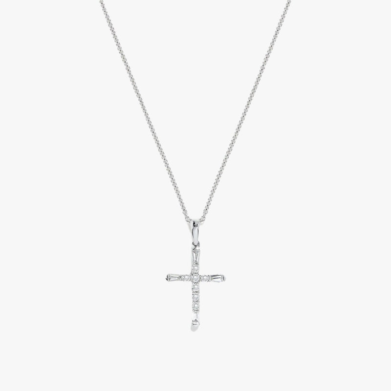 18K White Gold Lab-Created Diamond Cross Pendant