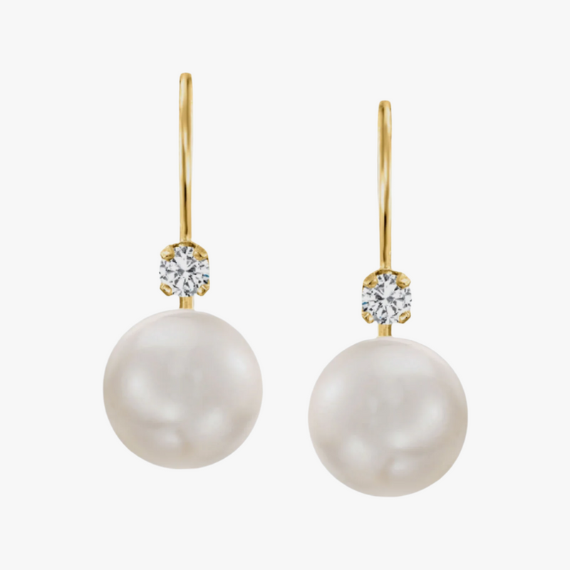 Peral Drop Earrings with .1ctw Diamonds in 18K Gold