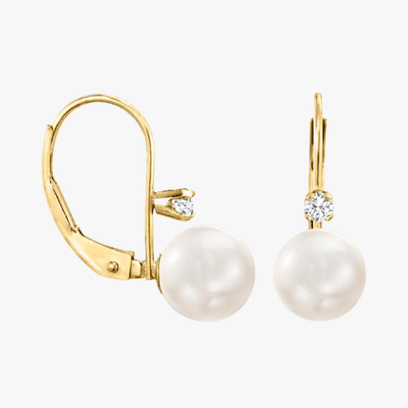 Peral Drop Earrings with .1ctw Diamonds in 18K Gold