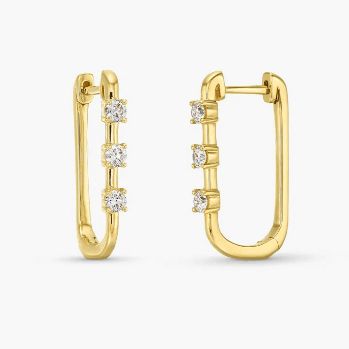 Square Hoop Six Daimond Earrings