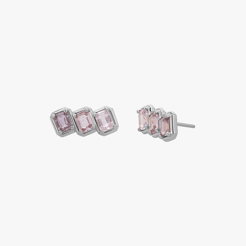 Trio Emerald Pink Sapphire Earrings