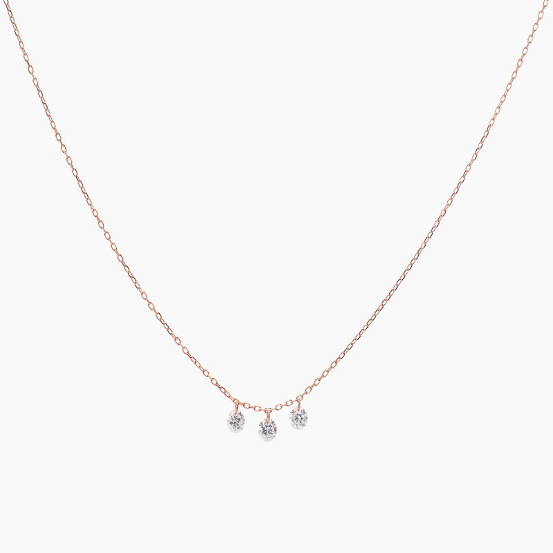 Mini Three Floating Round Cut Diamond Necklace