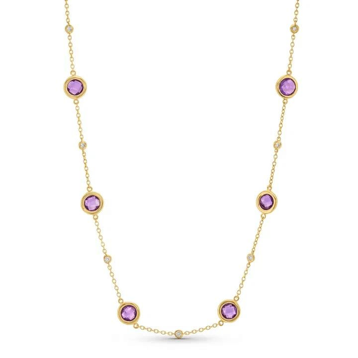 Bezel Amethyst Station Gemstone Necklace