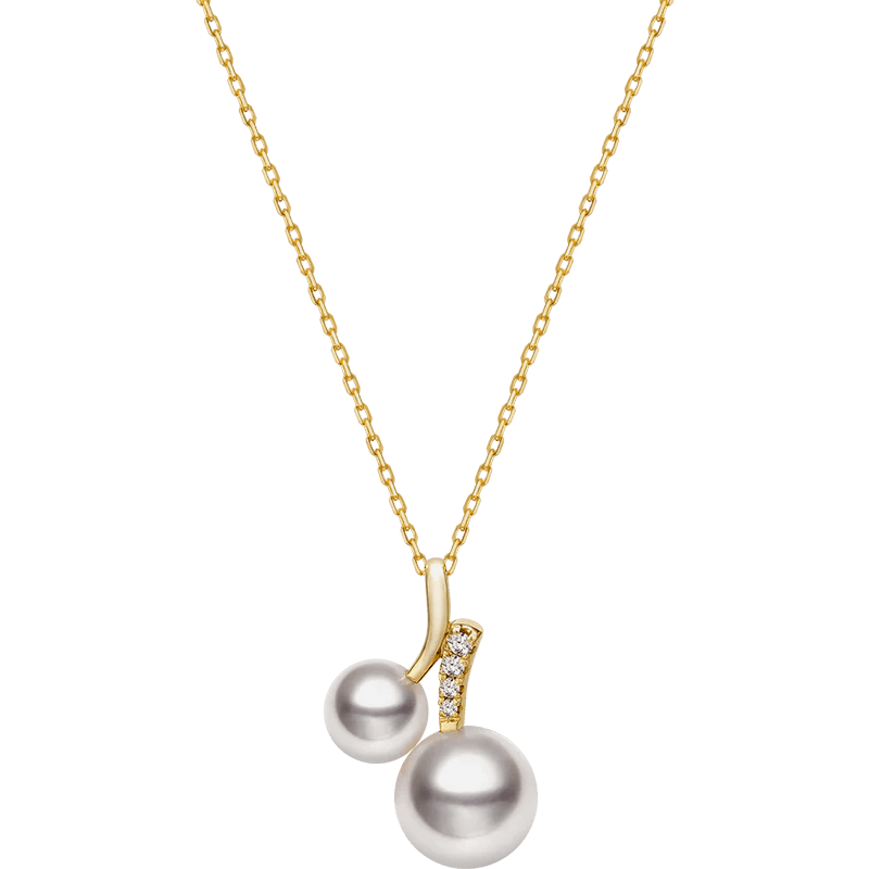 Pearl 18K Gold Diamond with Loving Cherry Necklace Pendant