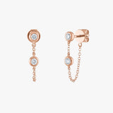 (Single) Double Diamond Bezel Chain Earrings