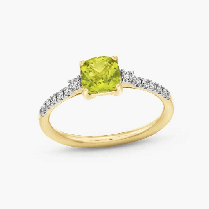 Peridot Cushion Diamond Ring