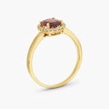 Red Garnet Halo Diamond Ring