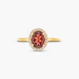 Red Garnet Halo Diamond Ring