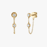 (Single) Double Diamond Bezel Chain Earrings