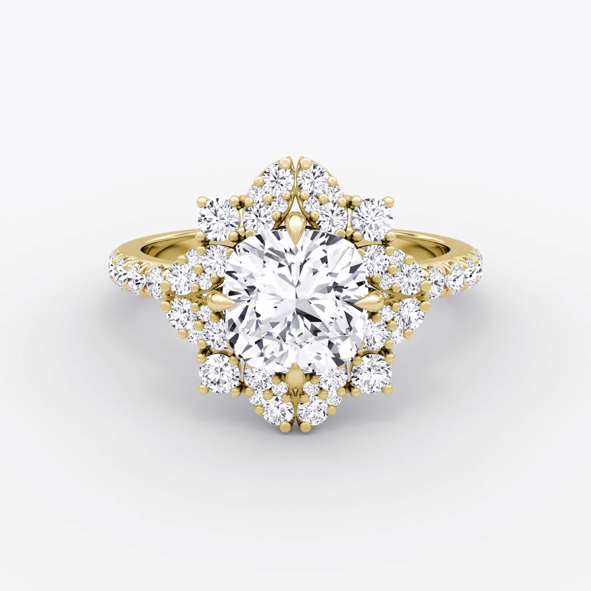 Carnation Cushion Cut Halo Pave Engagement Ring - Intou