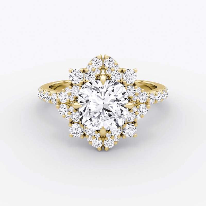 Carnation Cushion Cut Halo Pave Engagement Ring - Intou