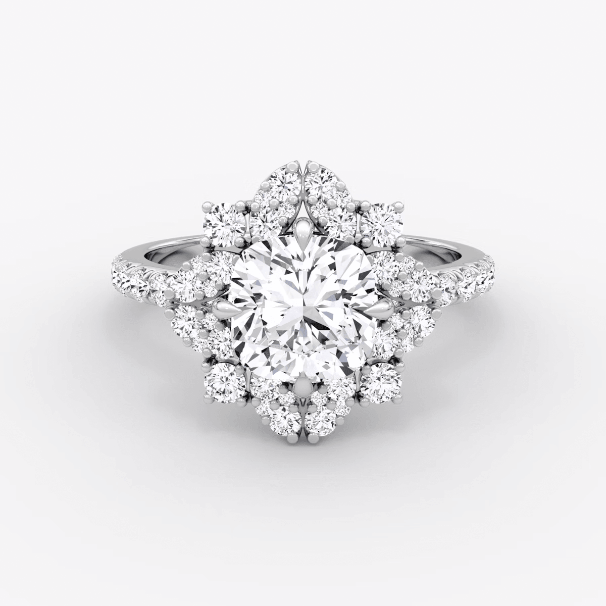 Carnation Cushion Cut Halo Pave Engagement Ring - Intou