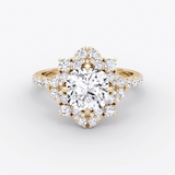 Carnation Cushion Cut Halo Pave Engagement Ring - Intou