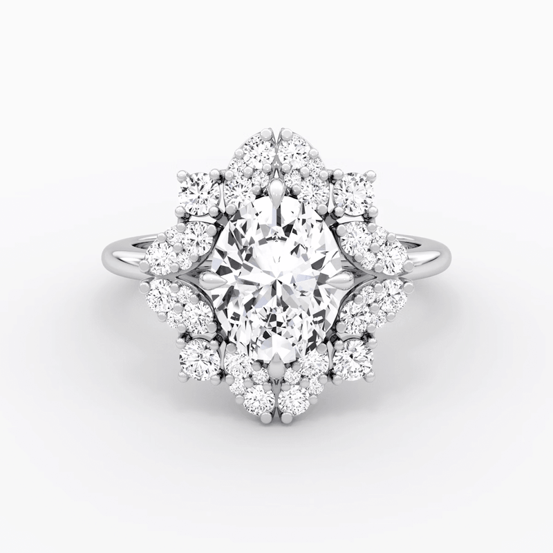 Carnation Oval Cut Halo Engagement Ring - Intou