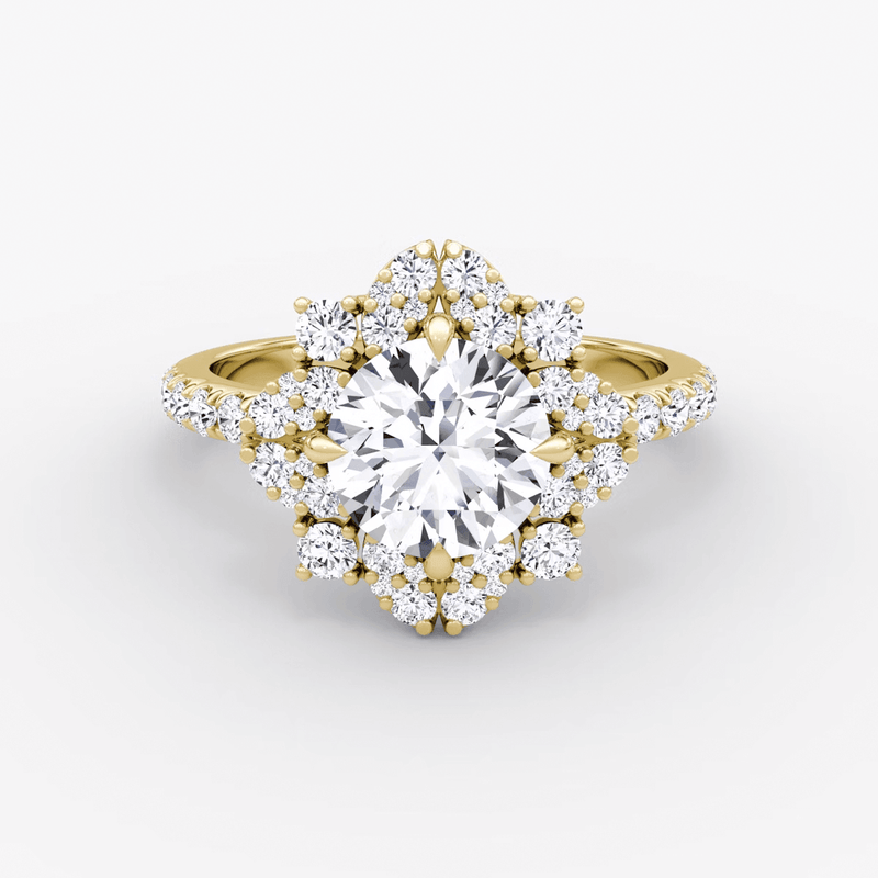 Carnation Round Cut Halo Pave Engagement Ring - Intou