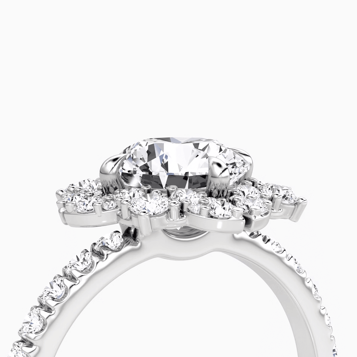 Carnation Round Cut Halo Pave Engagement Ring - Intou