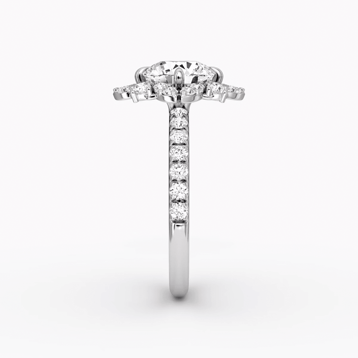 Carnation Round Cut Halo Pave Engagement Ring - Intou