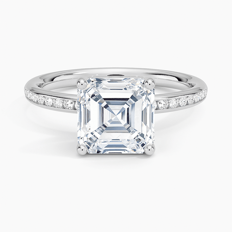 Channel Set Asscher Cut Diamond Engagement Ring - Intou