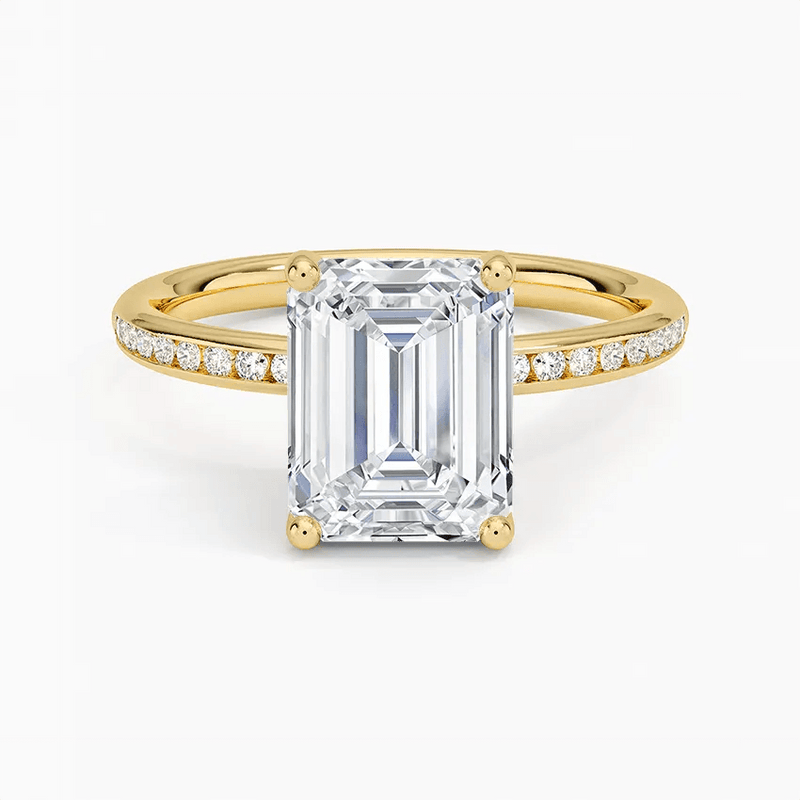 Channel Set Emerald Cut Diamond Engagement Ring - Intou