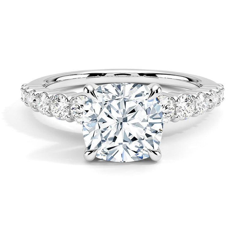 Cushion Cut Graduated Diamond Engagement Ring - Intou