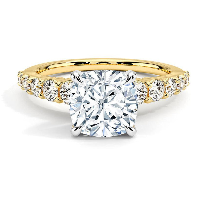 Cushion Cut Graduated Diamond Engagement Ring - Intou