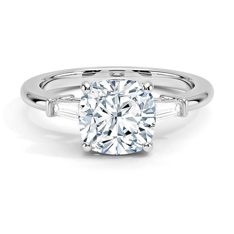 Cushion Cut Tapered Baguette Three Stone Diamond Engagement Ring - Intou