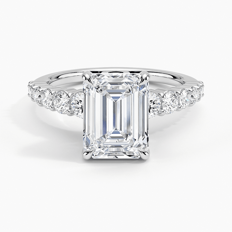 Emerald Cut Graduated Diamond Engagement Ring - Intou