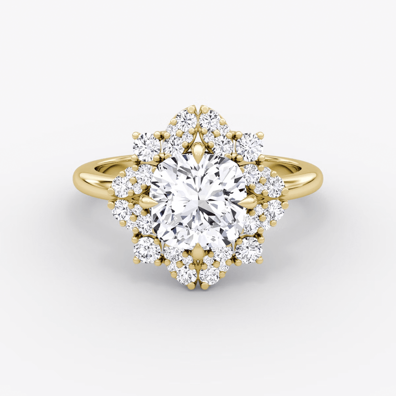 Fancy Floral Halo Cushion Cut Engagement Ring - Intou