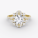 Fancy Floral Halo Round Cut Pave Engagement Ring - Intou