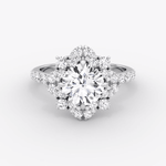 Fancy Floral Halo Round Cut Pave Engagement Ring - Intou