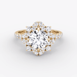 Fancy Floral Halo Round Cut Pave Engagement Ring - Intou