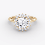 Floral Cathedral Cushion Cut Halo Engagement Ring - Intou