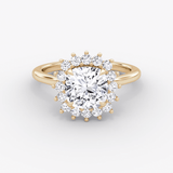 Floral Cathedral Cushion Cut Halo Engagement Ring - Intou