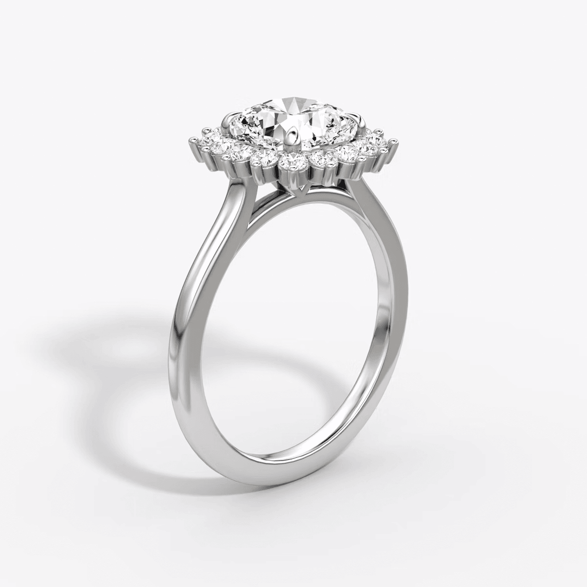 Floral Cathedral Cushion Cut Halo Engagement Ring - Intou