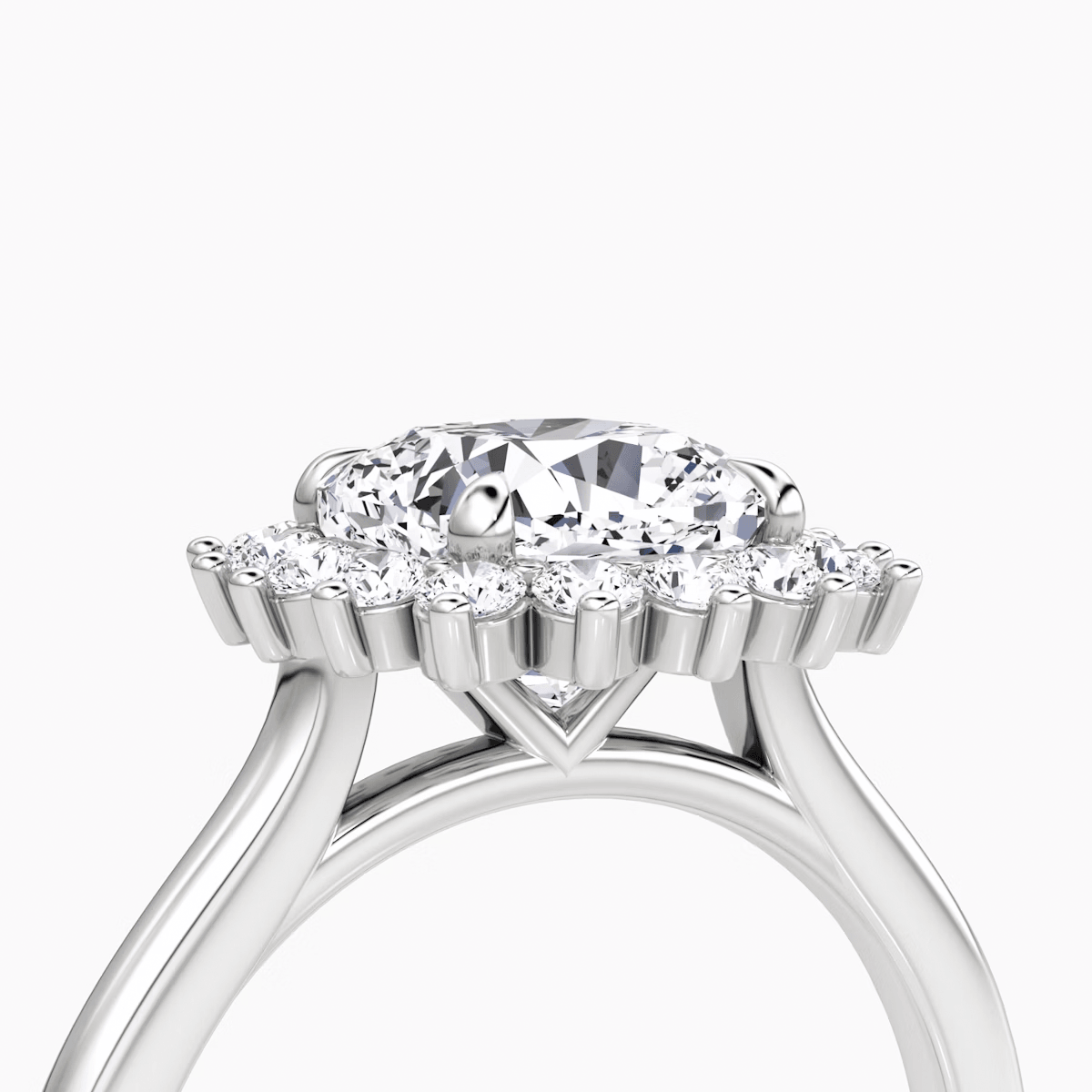 Floral Cathedral Cushion Cut Halo Engagement Ring - Intou