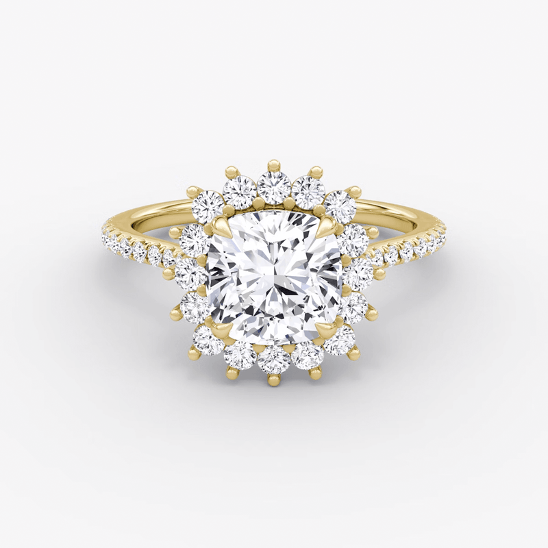 Floral Cathedral Cushion Cut Pave Halo Engagement Ring - Intou