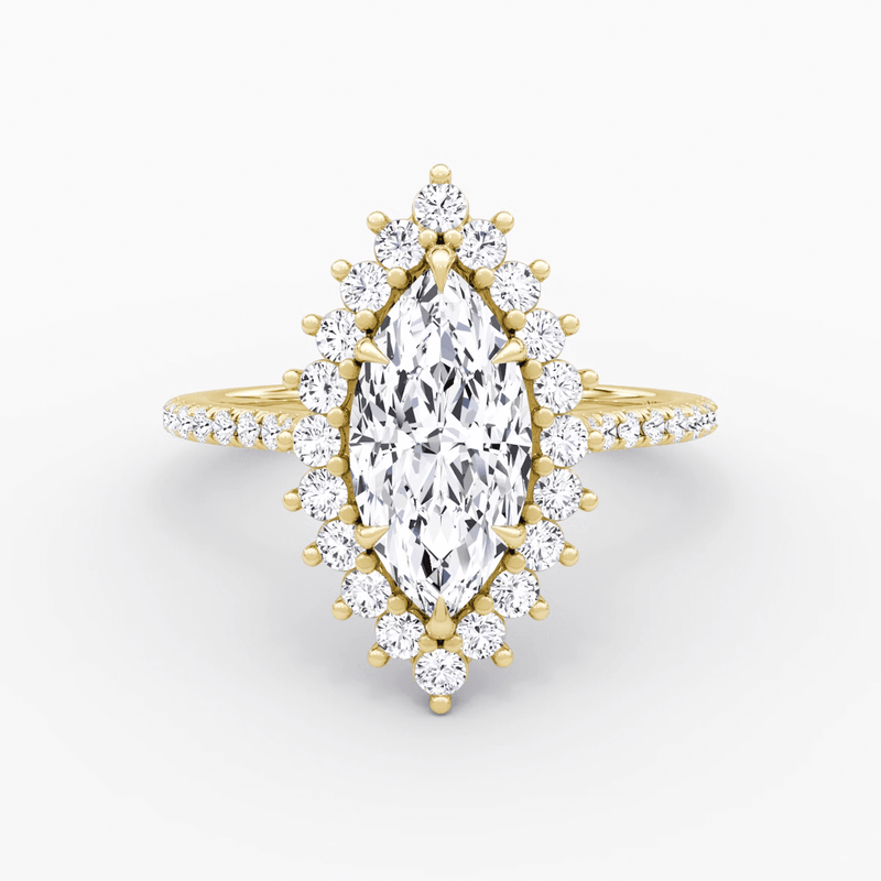 Floral Cathedral Marquise Cut Pave Halo Engagement Ring - Intou