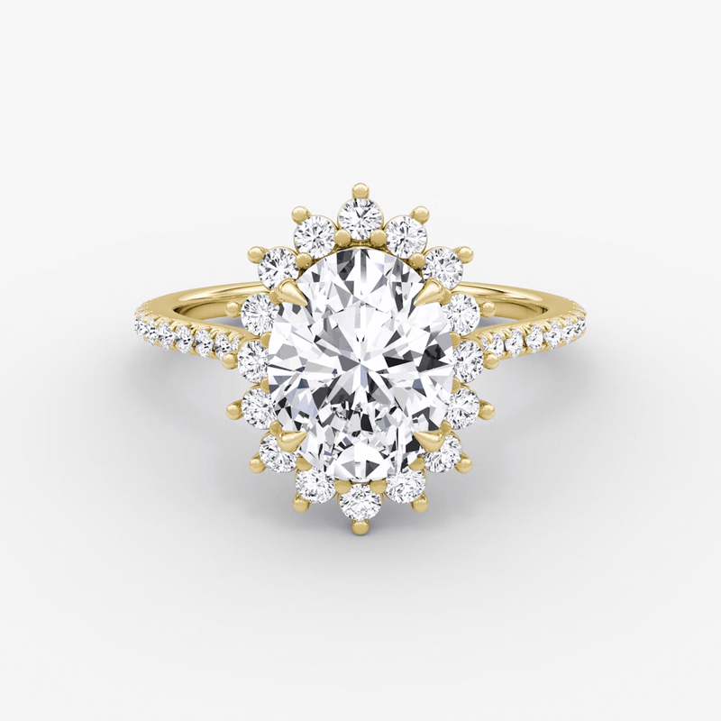 Floral Cathedral Oval Cut Pave Halo Engagement Ring - Intou