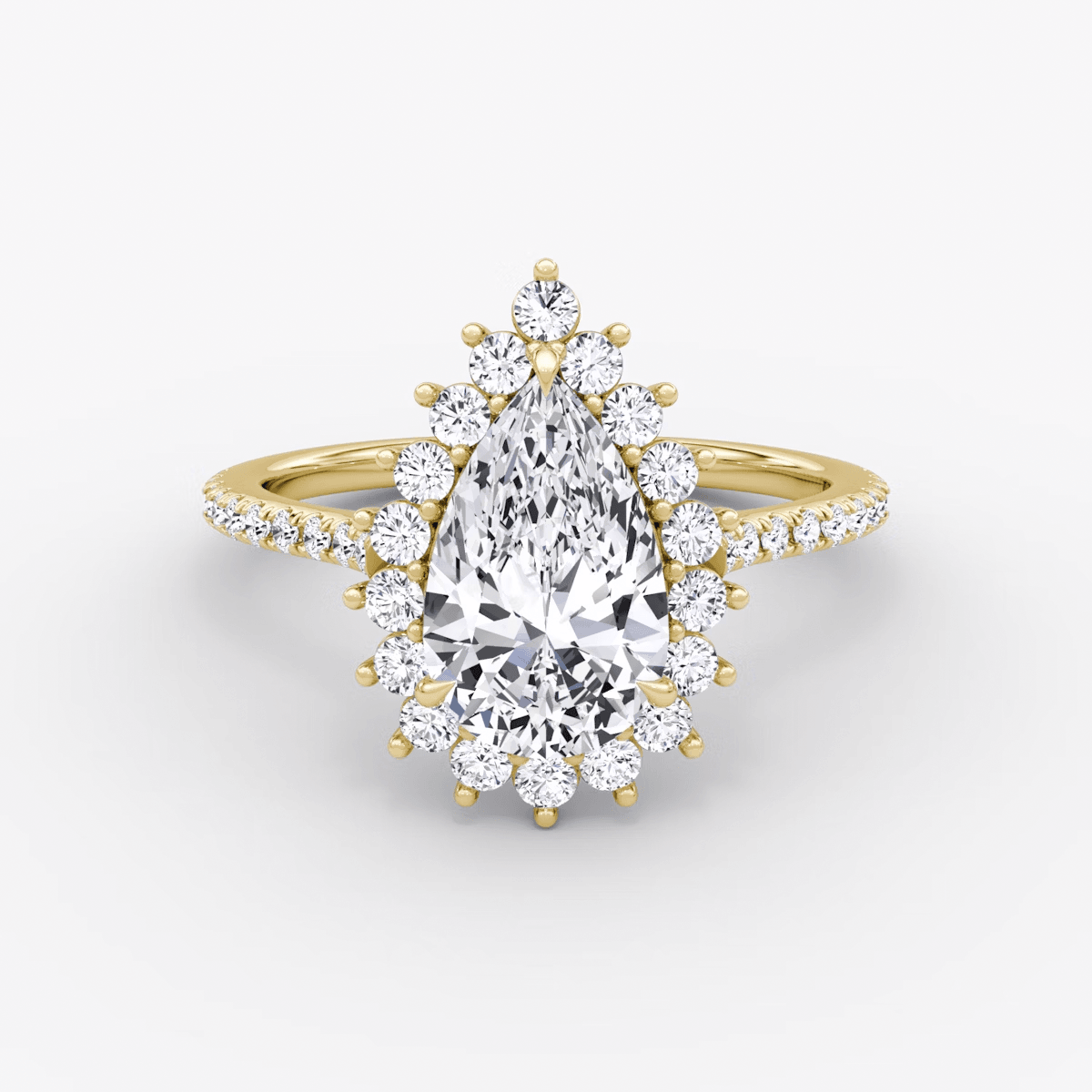 Floral Cathedral Pear Cut Pave Halo Engagement Ring - Intou